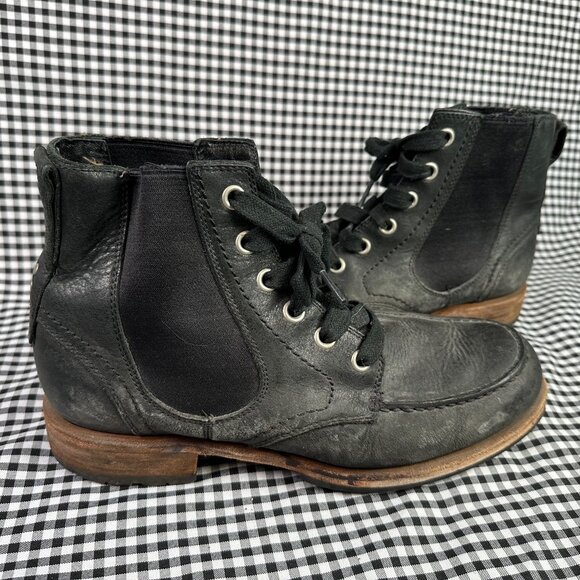 UGG Jarrett Black Boots Elastic Lace Up Moc Toe Leather Men's Size 9.5 - Picture 1 of 7